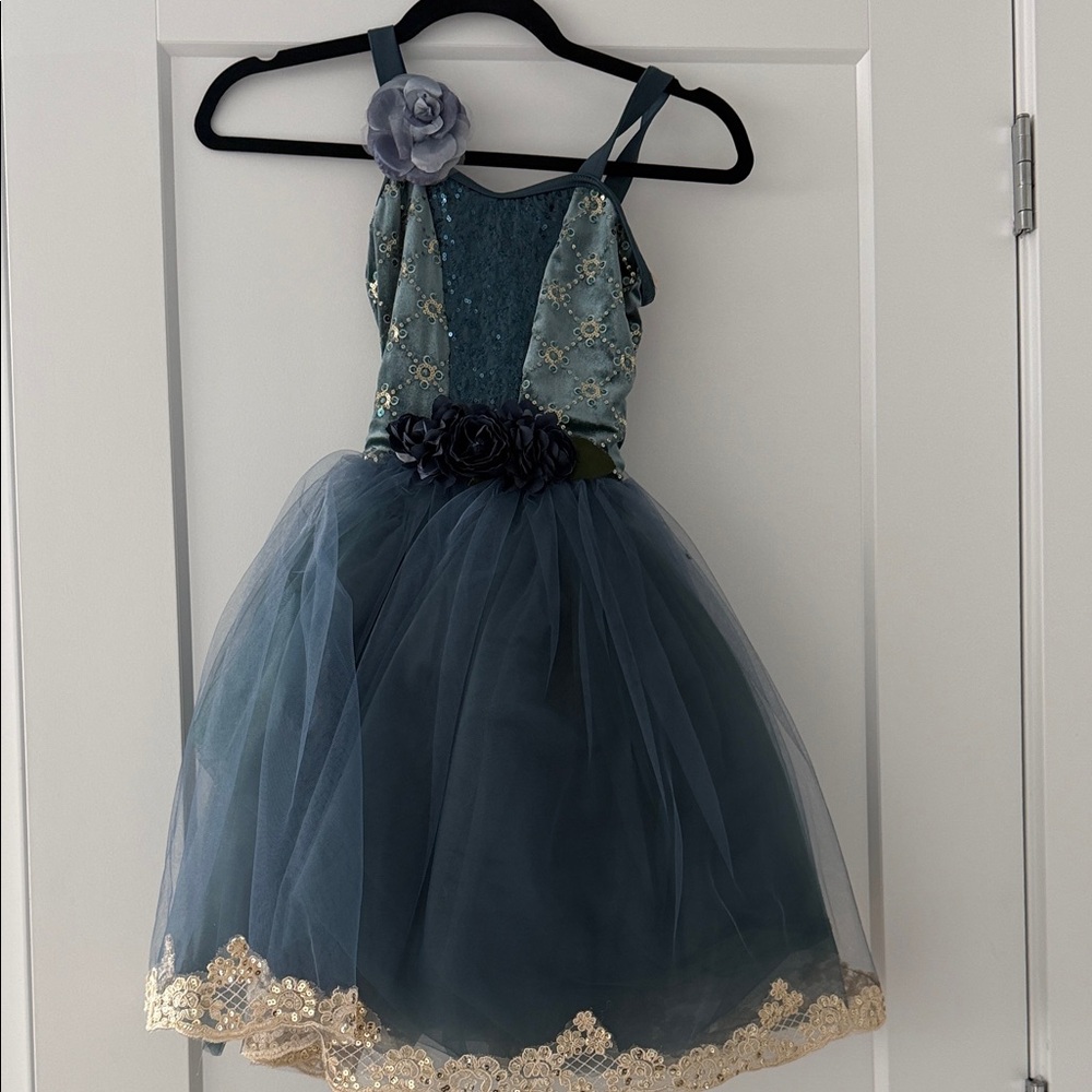 Teal Floral Appliqué Tulle Ballet Costume